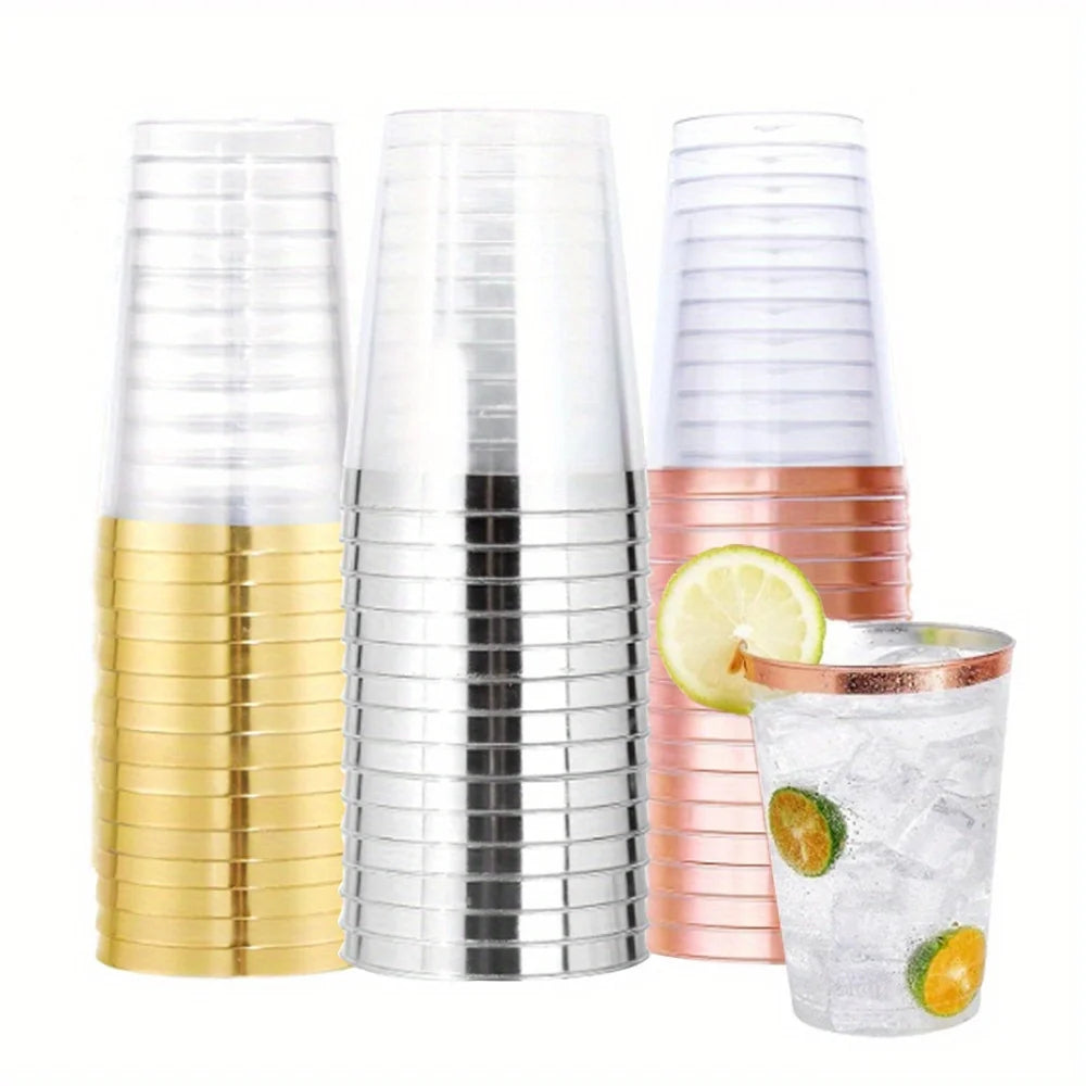 50 / 100 PCS Gold Silver Rose Gold Hard Plastic Cups