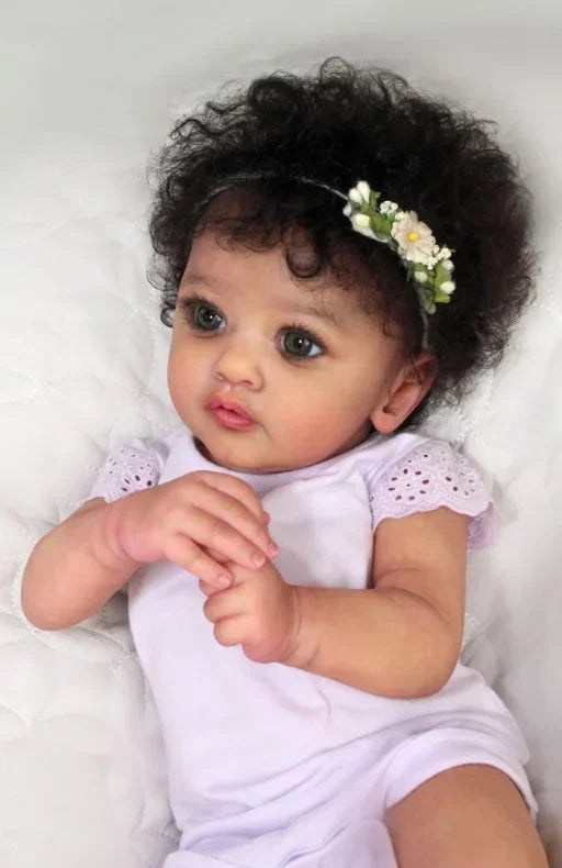 55 CM Reborn African American Baby with Curly Hair