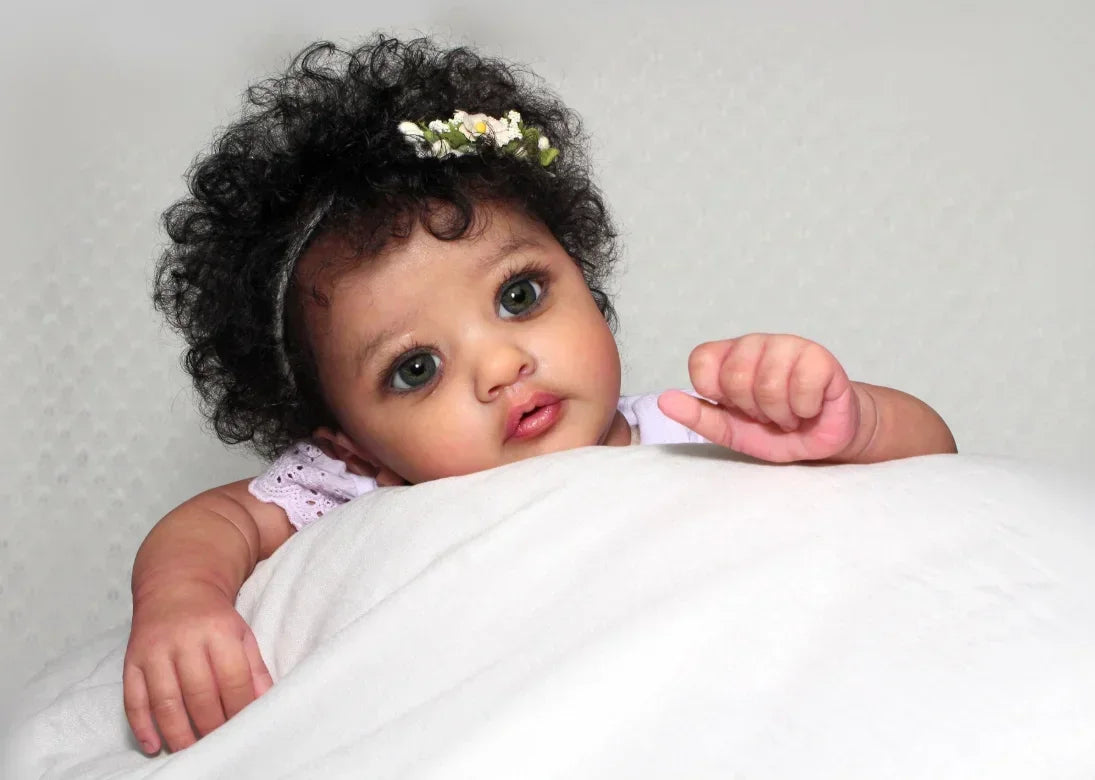 55 CM Reborn African American Baby with Curly Hair