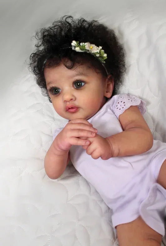 55 CM Reborn African American Baby with Curly Hair