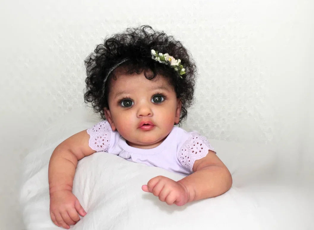 55 CM Reborn African American Baby with Curly Hair